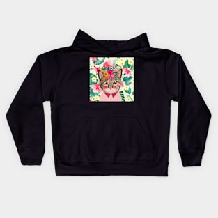 cat with flowers Kids Hoodie